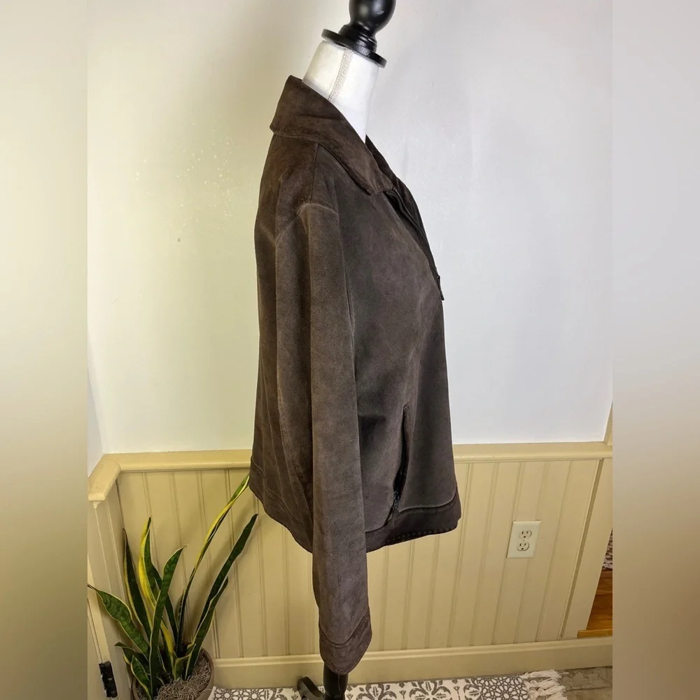 Vintage Banana Republic Suede Leather Jacket Mens M Dark Brown Bomber Heritage